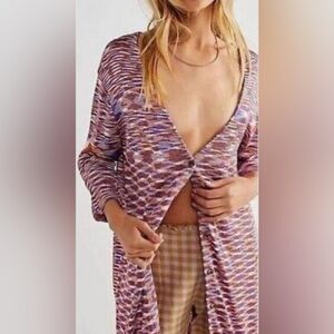 Free People Into the Night Striped Longline Tunic Buttoned Cardigan